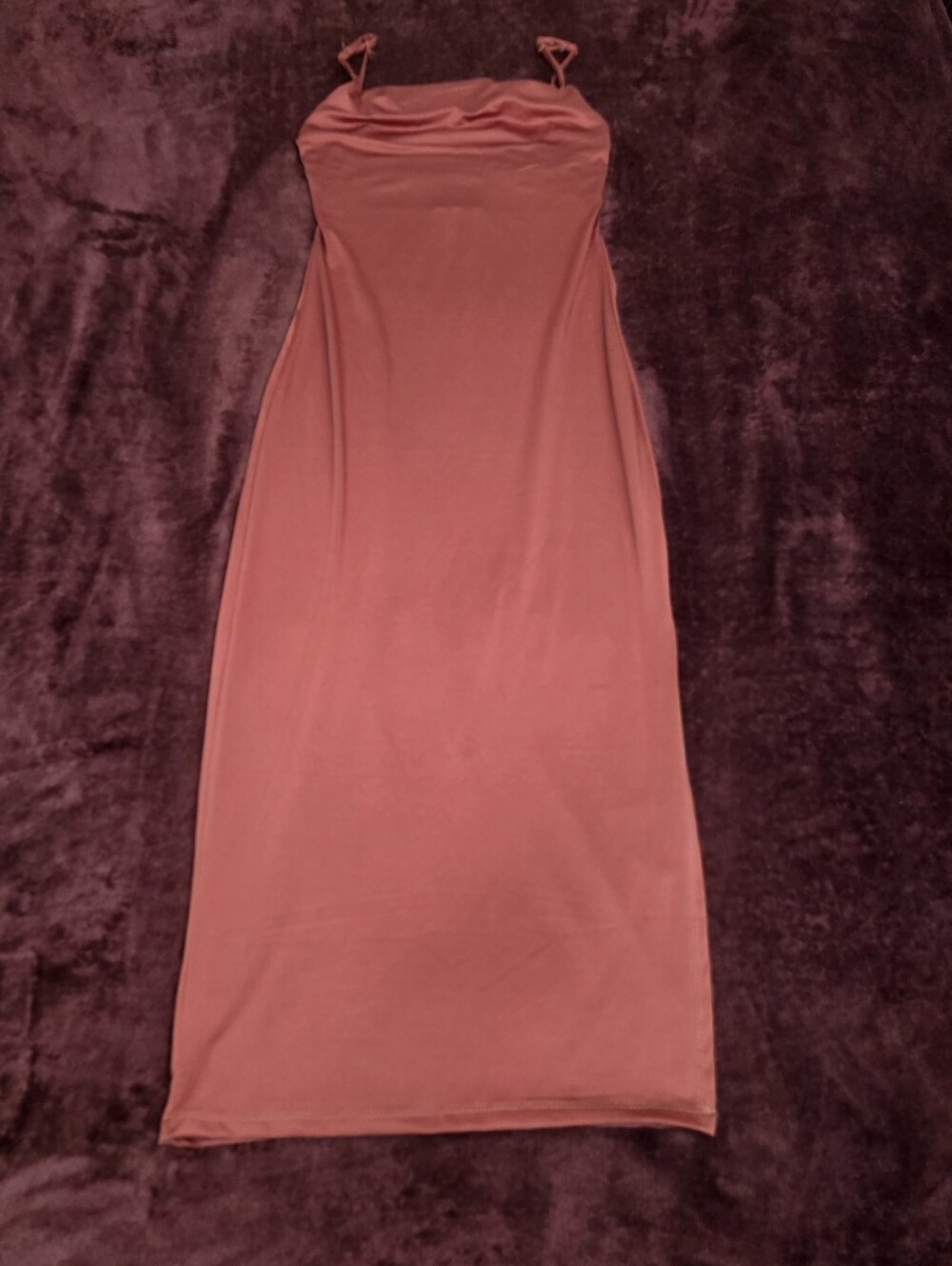 VIBE COWL NECK MIDI SLIP DRESS